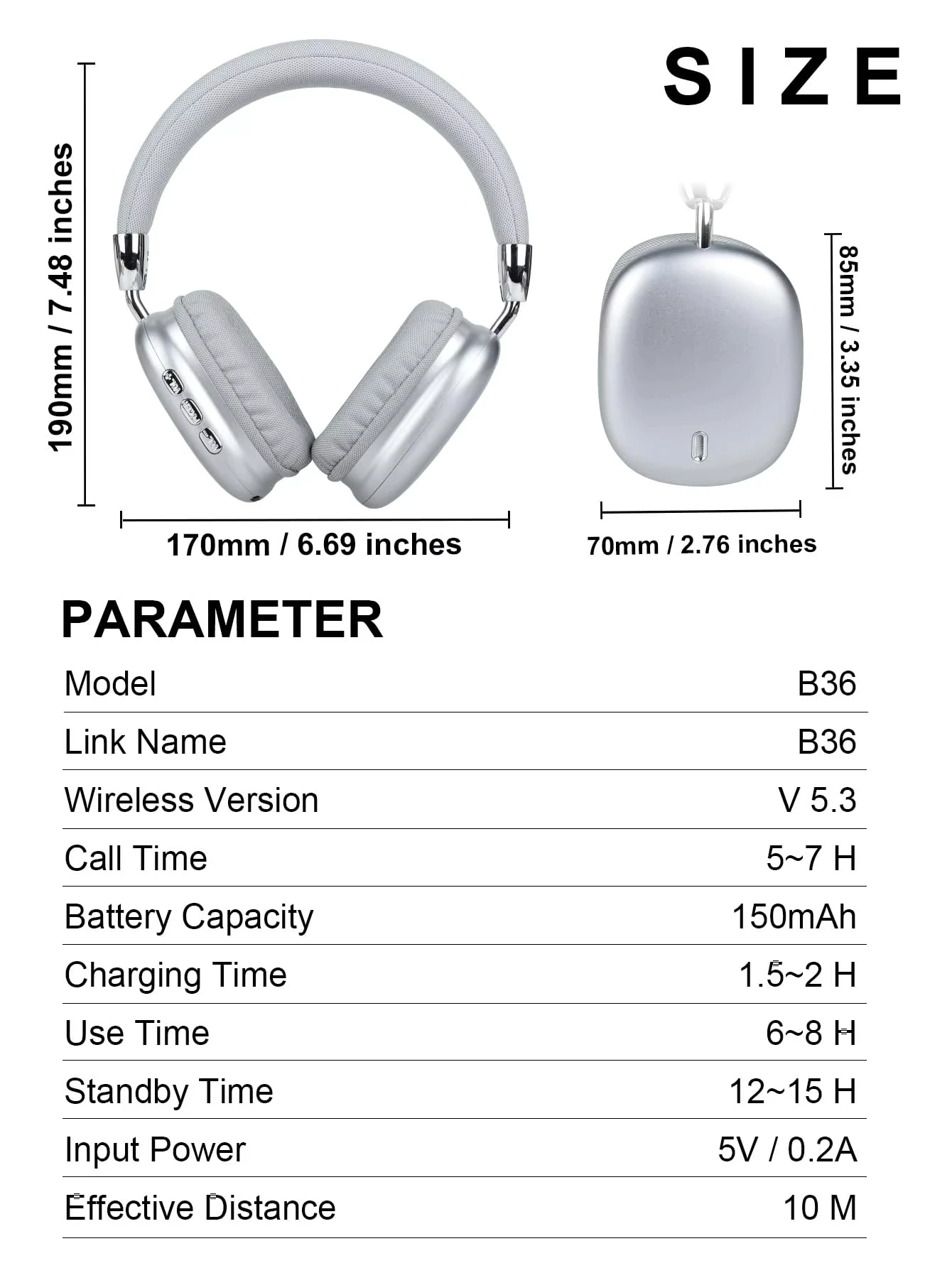 Bluetooth 5.3 Wireless ANC Headphones with Microphone - Image 6
