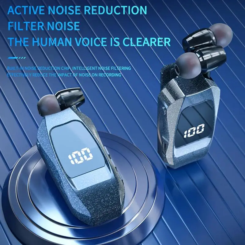 Rondaful Retractable Wireless Neckband Headphones with LED Battery Display, Noise-Cancelling Mic & Hands-Free Calling - Image 2