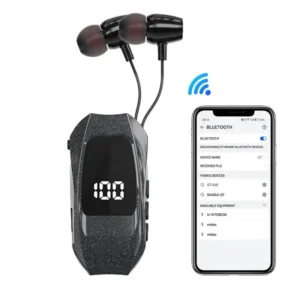 Rondaful Retractable Wireless Neckband Headphones with LED Battery Display, Noise-Cancelling Mic & Hands-Free Calling